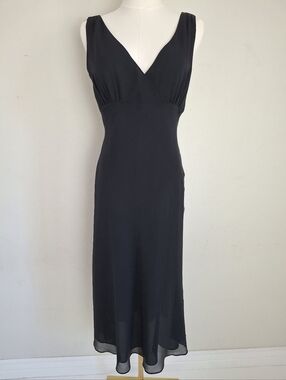 BCBG Paris Vintage Y2K Black Silk Chiffon Midi Slip Dress Size 6P